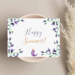 Cartão Postal De Convite Feliz Verão violeta floral azul branco