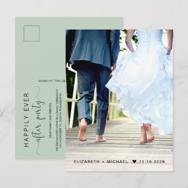 Cartão Postal De Convite Felizmente Depois Da Recepção Verde Da Foto (Frente/Verso)