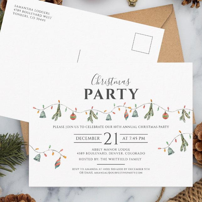 Cartão Postal De Convite Feriado de Natal - Partido Moderno Russo (Rustic Christmas Holidays Script Boho Party Invitation Postcard)