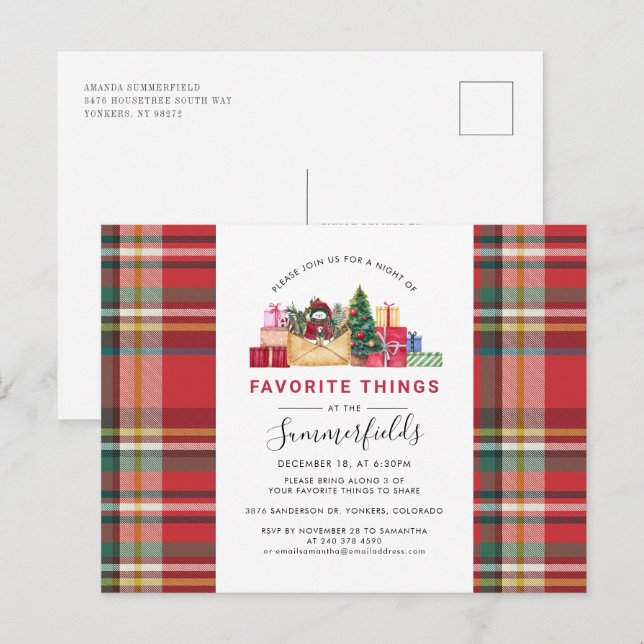 Cartão Postal De Convite Férias de Natal Festas Favoritas Festivas (Frente/Verso)