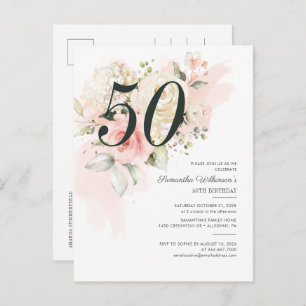 Cartão Postal De Convite Festa Botânica de 50º Aniversário, Rosa Floral