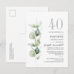 Cartão Postal De Convite Festa Botânica de Eucalipto de 40 Anos de Idade