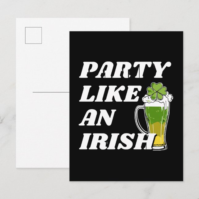 Cartão Postal De Convite Festa Como um Irlandês (Frente/Verso)