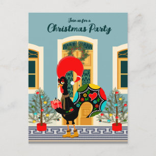 Cartão Postal De Convite Festa da Casa de Natal Portuguesa com Galo