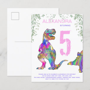 Cartão Postal De Convite Festa de 5 anos das Meninas Dinossauro orçamento r
