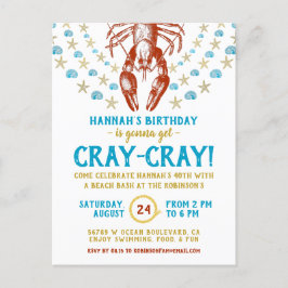 Cartão Postal De Convite Festa de aniversário | Adulto de Crayfish de praia