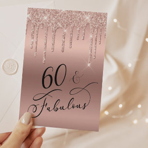 Cartão Postal De Convite festa de aniversário brilhante Dourada de 60 fabu