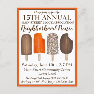 Cartão Postal De Convite Festa de Aniversário com Picolés de Sorvete Social