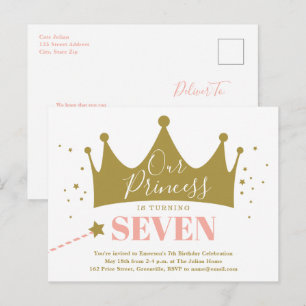 Cartão Postal De Convite Festa de Aniversário da Princesa Rosa do Orçamento
