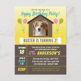Cartão Postal De Convite Festa de aniversário de Cachorro Casa e Foto Perso