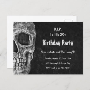 Cartão Postal De Convite Festa de aniversário de Caveira Gótica RIP para se