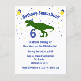 Cartão Postal De Convite festa de aniversário de Dinossauro da Criança "Ani