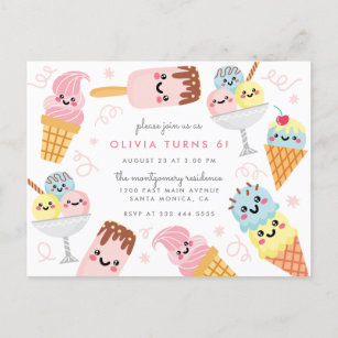 Cartão Postal De Convite Festa de aniversário de Gelado de Pastel
