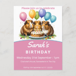 Cartão Postal De Convite Festa de aniversário de porcos-guineenses