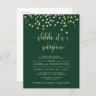 Cartão Postal De Convite Festa de aniversário de Surpresa Emerald & Dourada
