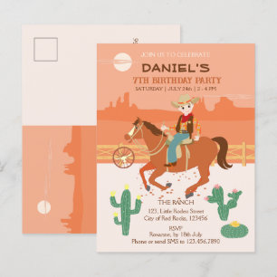 Cartão Postal De Convite Festa de aniversário de vaqueiro e cavalo giro