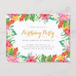 Cartão Postal De Convite Festa de aniversário de Verão de Folhagem Tropical