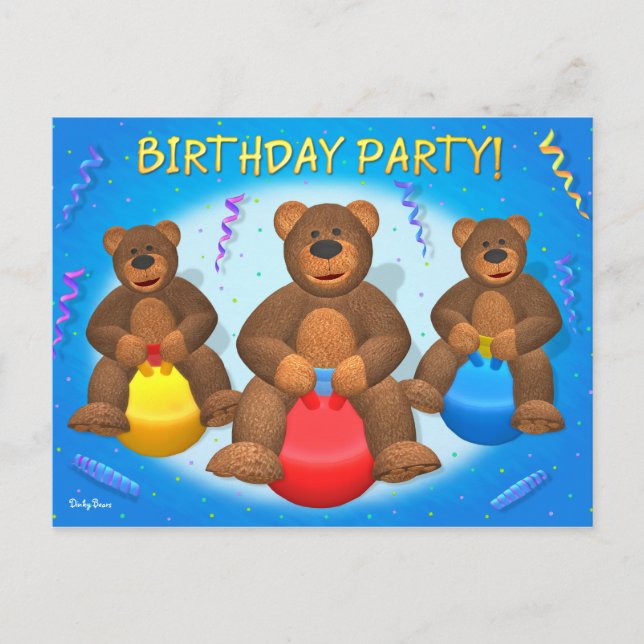 Cartão Postal De Convite Festa de aniversário Dinky Bears (Frente)