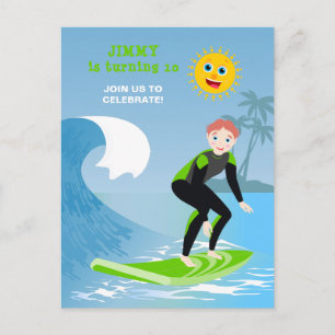 Cartão Postal De Convite Festa de aniversário do garoto As ondas estão alta