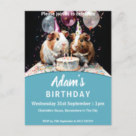 Cartão Postal De Convite Festa de Aniversário do Porquinho-da-Índia