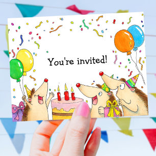 Cartão Postal De Convite Festa de Aniversário doouriço Fofo