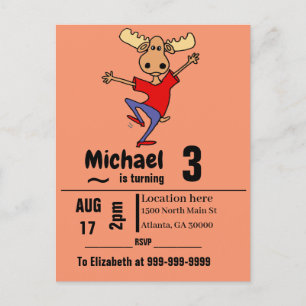Cartão Postal De Convite Festa de aniversário engraçada dos alces da dan