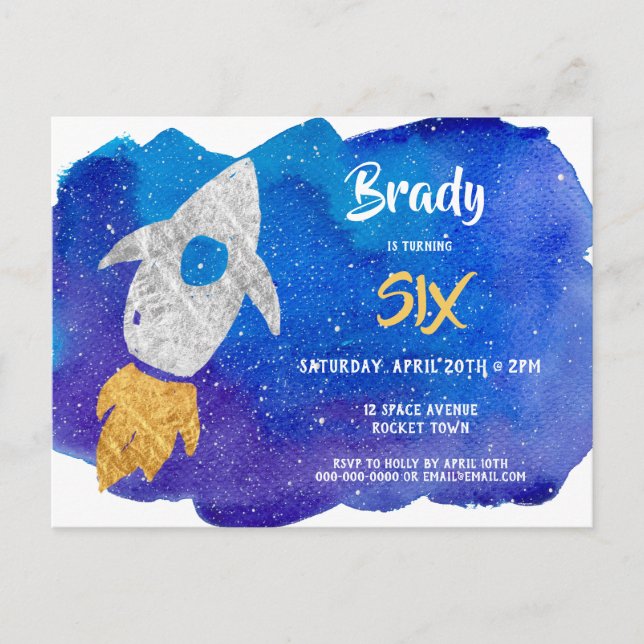 Cartão Postal De Convite Festa de aniversário Espacial Exterior do Navio de (Frente)