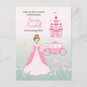 Cartão Postal De Convite Festa de Aniversário Fantasia Princesa Rosa