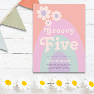 Cartão Postal De Convite Festa de Aniversário Groovy Five com Arco de Marga