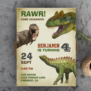 Cartão Postal De Convite Festa de Aniversário Infantil de Dinossauro Grande