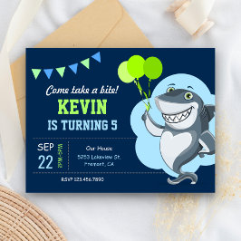 Cartão Postal De Convite Festa de Aniversário Infantil do Tubarão Bonitinho