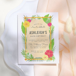 Cartão Postal De Convite Festa de aniversário Luau Tropical Bamboo Criança