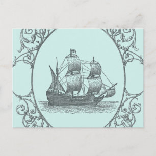 Cartão Postal De Convite festa de aniversário pirata vintage velboat Boy