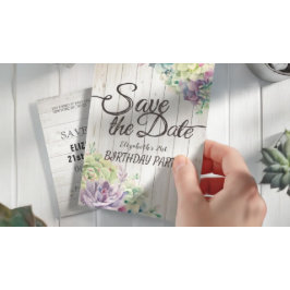 Cartão Postal De Convite Festa de aniversário Salva A Data Suculenta Da Mad