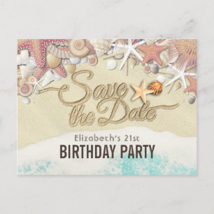 Cartão Postal De Convite Festa de aniversário Salva A Data Summer Beach Sta