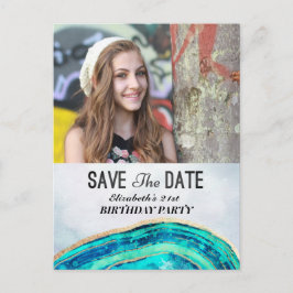 Cartão Postal De Convite Festa de aniversário Salve A Data Teal Dourada Aga