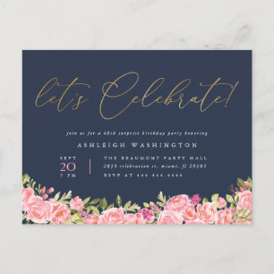 Cartão Postal De Convite Festa de aniversário Surpresa das Flores de Mola d