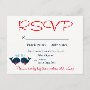 Cartão Postal De Convite Festa de Casamento Baleias Marinha RSVP Nautica Ve