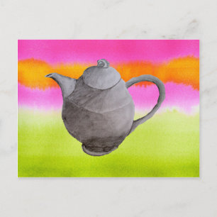 Cartão Postal De Convite Festa de chá Arty Teapot Rainbow