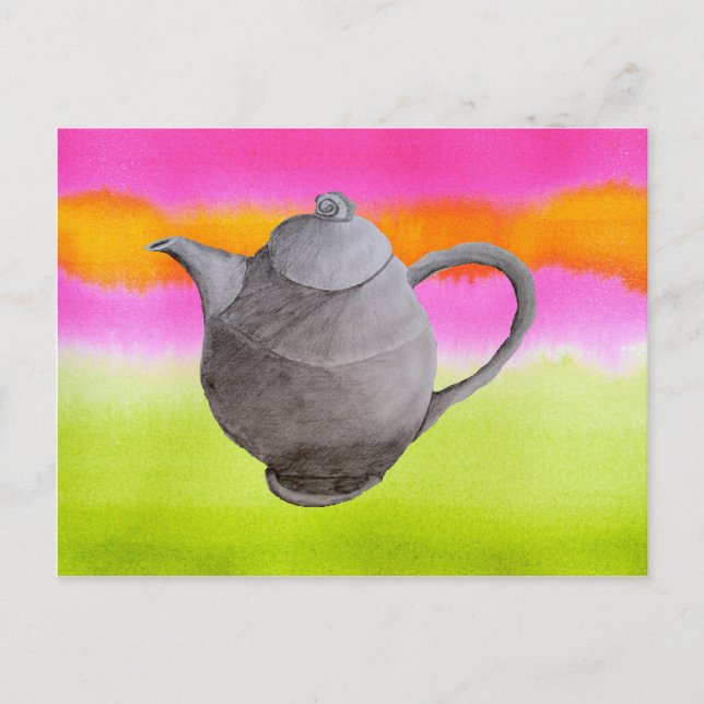 Cartão Postal De Convite Festa de chá Arty Teapot Rainbow (Frente)