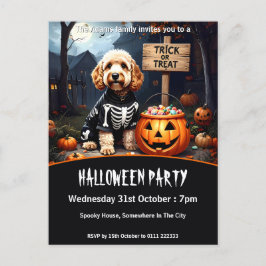 Cartão Postal De Convite Festa de Cockapoo Halloween