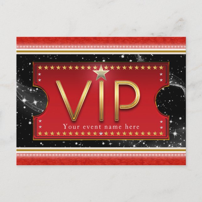 Cartão Postal De Convite Festa de Evento VIP Black Red Gold & Silver Glam (Frente)