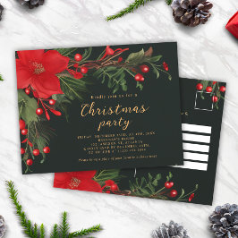 Cartão Postal De Convite Festa de Férias Botânicas Vermelhas do Natal