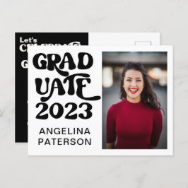 Cartão Postal De Convite Festa de Formando Preto e Branco do Script Retroat