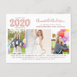 Cartão Postal De Convite festa de formatura 2020 - Rosa Dourado 3