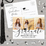 Cartão Postal De Convite Festa de formatura 3 Foto preto e branco moderno<br><div class="desc">Anuncie um segundo grau ou formandos e convide a família e os amigos a celebrarem com cartões postais personalizados de convite de festas de colagem de 3 fotos. Todas as imagens e textos são simples de personalizar e as cores são fáceis de mudar com a ferramenta design Zazzle. Este modelo...</div>