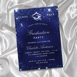 Cartão Postal De Convite Festa de formatura azul marinho com brilhos