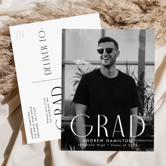 Cartão Postal De Convite Festa de Formatura com Simplicidade Moderna Foto (Criador carregado)