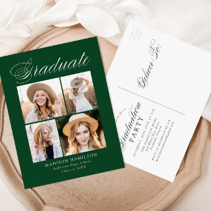 Cartão Postal De Convite Festa de formatura de Fotografias Verde Elegante