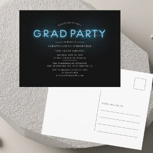 Cartão Postal De Convite Festa de Formatura Neon Azul Graduado 2026